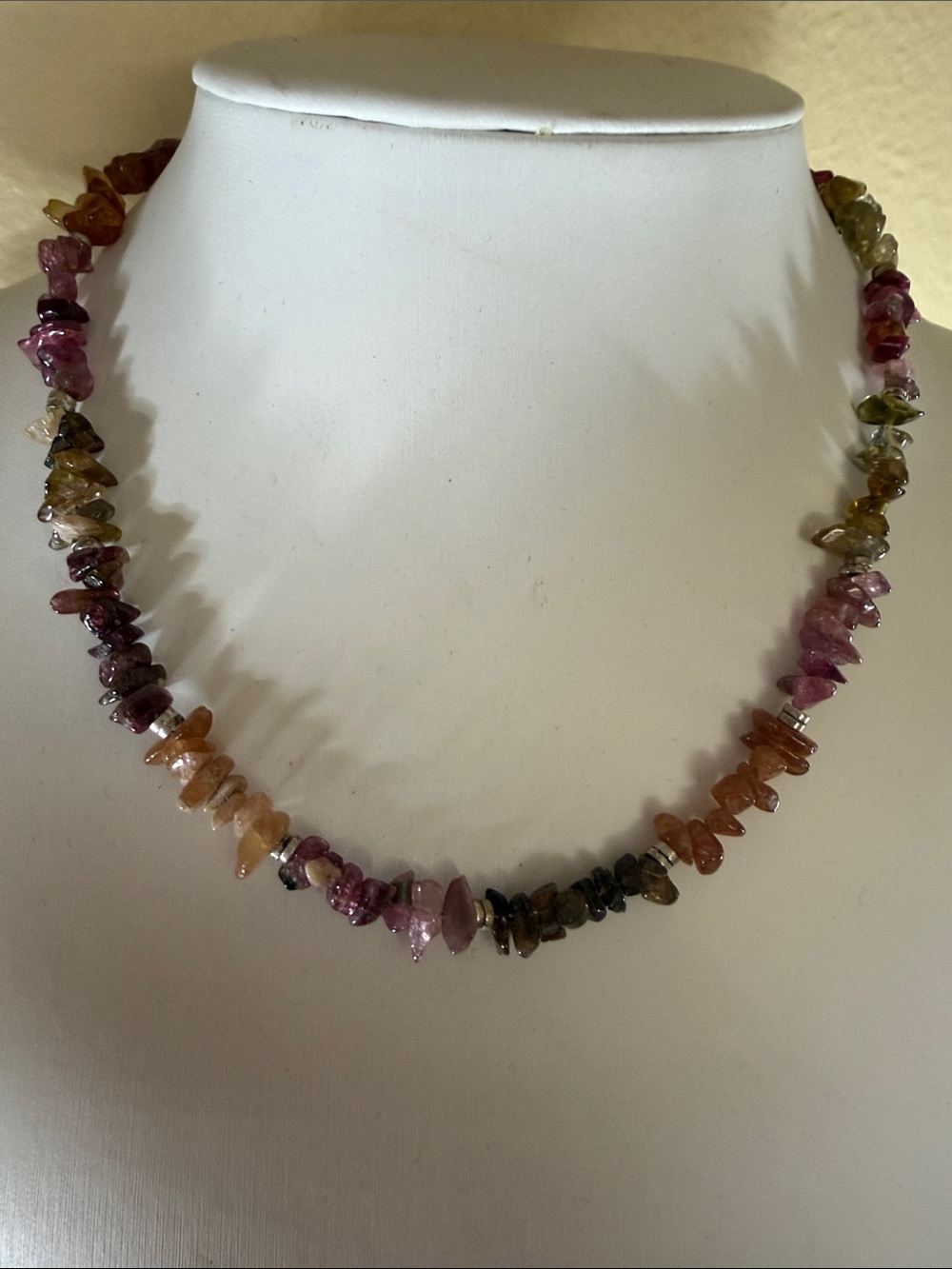 Multi-Colored Tourmaline Chip Necklace - Vibrant Natural Stones 15.5 inches long